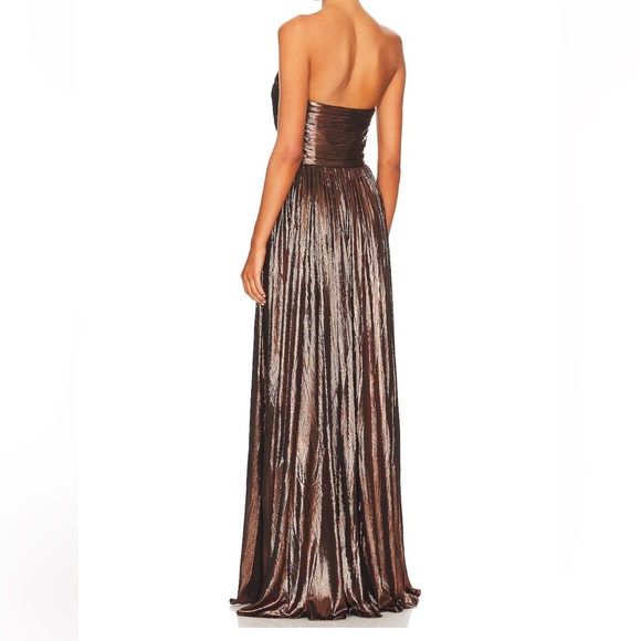 Retrofete Waldorf Strapless Gown With Slit in Coffee Brown Metallic - Picture 4 of 6